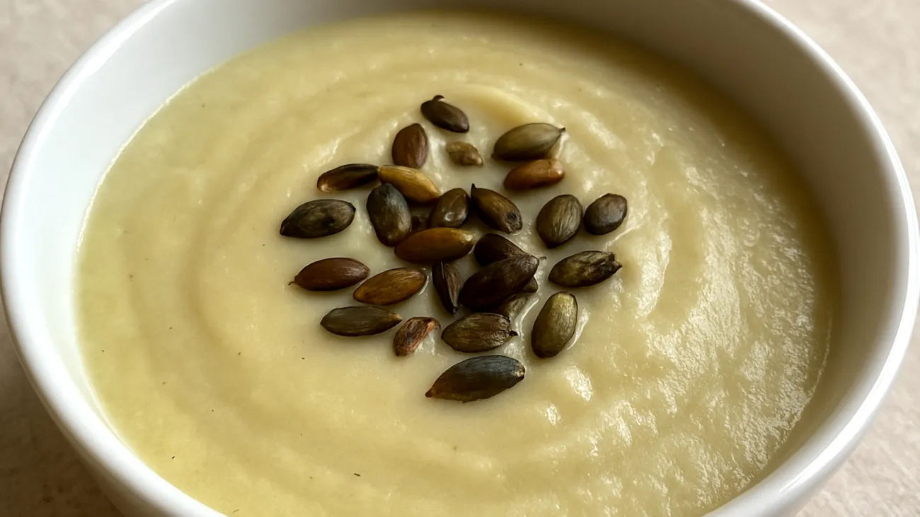 Fenchel-Ingwer-Suppe mit gerösteten Kürbiskernen"